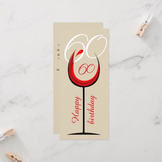 Modern Red Wine Glass Script 60th Birthday  カード (正面/裏面インサイチュ)