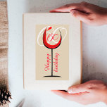 Modern Red Wine Glass Script 60th Birthday  長方形シール<br><div class="desc">Modern Red Wine Glass Script 60th Birthday Rectangular Sticker. The design has an abstract red wine glass with an age number in it and on the background is the age in white color. You can change the age. Great for a woman or a man who celebrates the sixtieth birthday.</div>