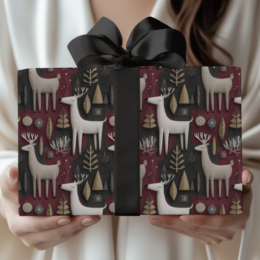 Modern Reindeer Christmas Gift Wrap in Festive Red ラッピングペーパー
