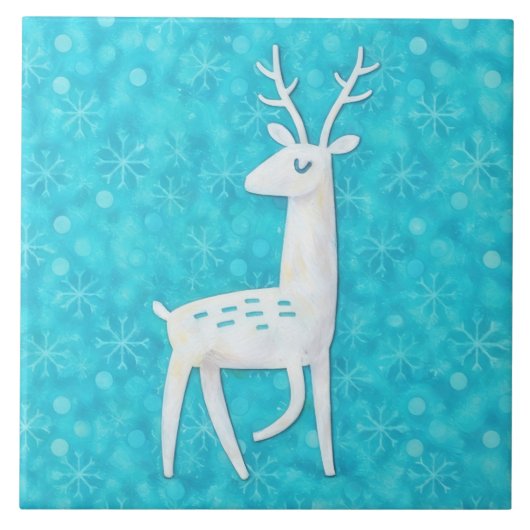 Modern Reindeer Deer Art Holiday Decorative Tile タイル (正面)