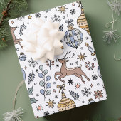 Modern Reindeer Pattern Personalized Christmas ラッピングペーパーシート