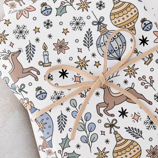 Modern Reindeer Pattern Personalized Christmas ラッピングペーパーシート