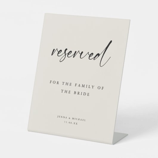 Modern "Reserved" Beige Script Wedding 台座サイン (正面)