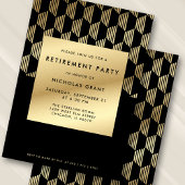 Modern Retirement Party Black and Gold Faux Foil 招待状
