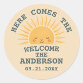 Modern Retro Baby Shower Customizable Sticker ラウンドシール (正面)