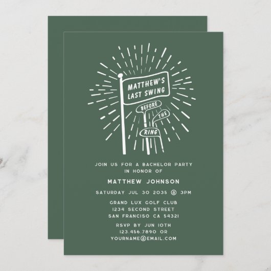 Modern Retro Bachelor Party Last Swing Golf Green 招待状 (正面/裏面)