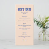 Modern Retro Blue & Beige 'Let's Eat!' Wedding メニュー (スタンド正面)