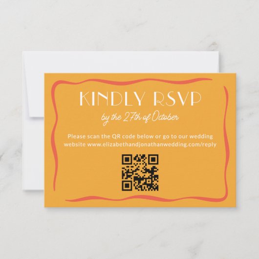 Modern Retro Bold Orange QR Code Wedding RSVP Card (正面)