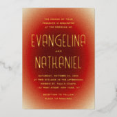 Modern Retro Bold Red Typography Wedding Gold 箔招待状 (正面)