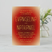 Modern Retro Bold Red Typography Wedding Gold 箔招待状 (立ち正面)