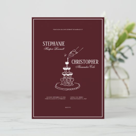 Modern Retro Burgundy Wedding Invitation 招待状 (スタンド正面)