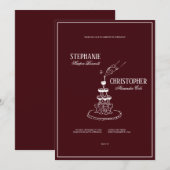 Modern Retro Burgundy Wedding Invitation 招待状 (正面/裏面)