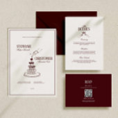 Modern Retro Burgundy Wedding QR Code RSVP エンクロージャーカード