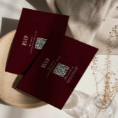 Modern Retro Burgundy Wedding QR Code RSVP エンクロージャーカード