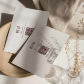 Modern Retro Burgundy Wedding QR Code RSVP エンクロージャーカード