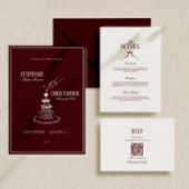 Modern Retro Burgundy Wedding QR Code RSVP エンクロージャーカード
