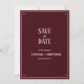 Modern Retro Burgundy Wedding Save the date 招待状 (正面)