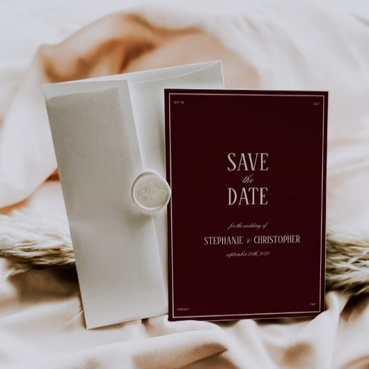 Modern Retro Burgundy Wedding Save the date 招待状