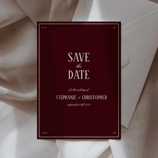 Modern Retro Burgundy Wedding Save the date 招待状