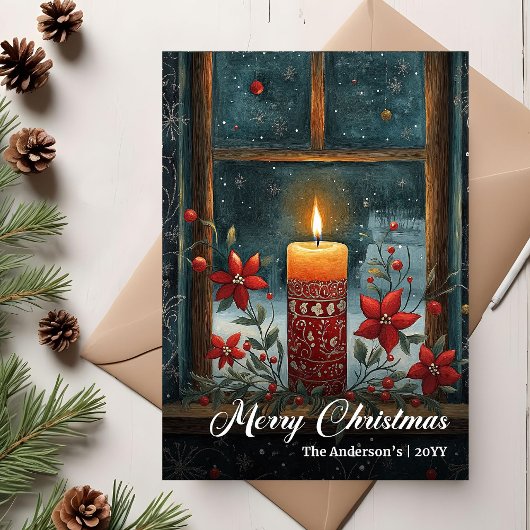 Modern Retro Christmas Candle Holiday Card シーズンカード