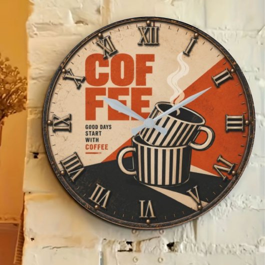 Modern Retro Coffee ラージ壁時計