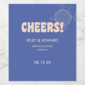 Modern Retro Dark Blue "Cheers!" Custom Wedding ワインラベル (シングルラベル)