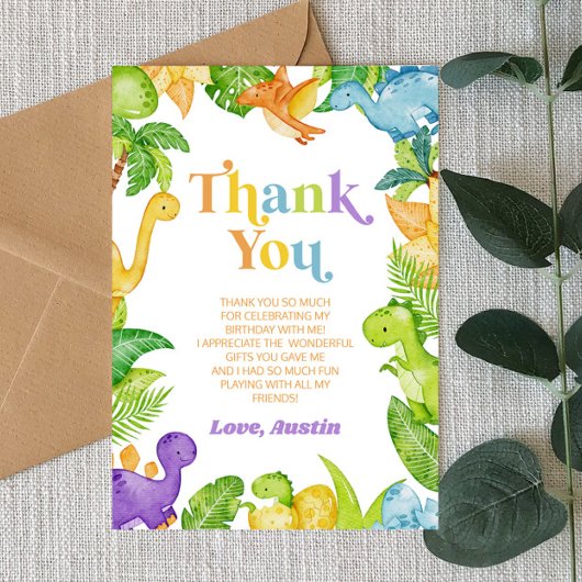 Modern Retro Dinosaur Birthday Party サンキューカード