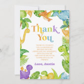 Modern Retro Dinosaur Birthday Party サンキューカード (正面)