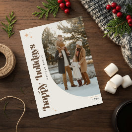 Modern Retro Family Photo Christmas Wish シーズンポストカード