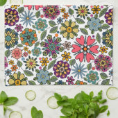 Modern Retro Floral Drawing Seamless Pattern Art キッチンタオル (折り畳み)