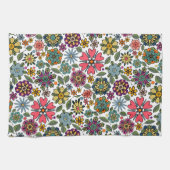 Modern Retro Floral Drawing Seamless Pattern Art キッチンタオル (横)