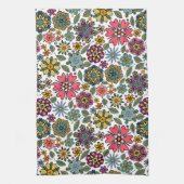 Modern Retro Floral Drawing Seamless Pattern Art キッチンタオル (縦)