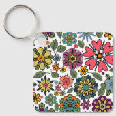 Modern Retro Floral Drawing Seamless Pattern Art キーホルダー (正面)