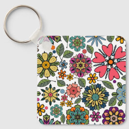 Modern Retro Floral Drawing Seamless Pattern Art キーホルダー