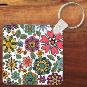 Modern Retro Floral Drawing Seamless Pattern Art キーホルダー (裏面)