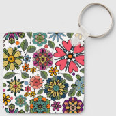 Modern Retro Floral Drawing Seamless Pattern Art キーホルダー (裏面)