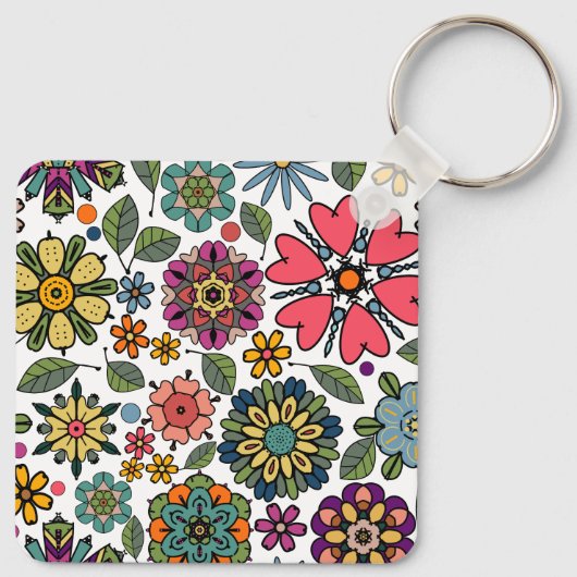 Modern Retro Floral Drawing Seamless Pattern Art キーホルダー (裏面)