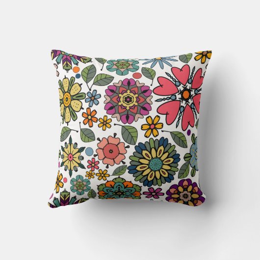 Modern Retro Floral Drawing Seamless Pattern Art クッション (裏面)