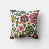 Modern Retro Floral Drawing Seamless Pattern Art クッション (正面)
