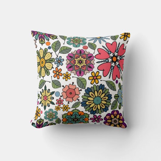 Modern Retro Floral Drawing Seamless Pattern Art クッション (正面)