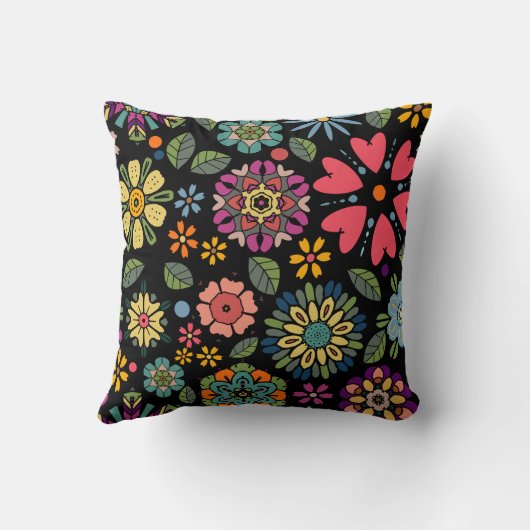 Modern Retro Floral Drawing Seamless Pattern Art クッション (裏面)