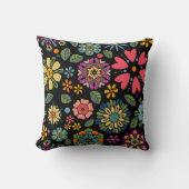 Modern Retro Floral Drawing Seamless Pattern Art クッション (正面)