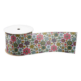 Modern Retro Floral Drawing Seamless Pattern Art サテンリボン