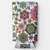 Modern Retro Floral Drawing Seamless Pattern Art スリム缶クーラー (裏面)