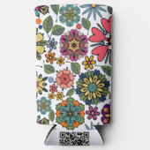 Modern Retro Floral Drawing Seamless Pattern Art スリム缶クーラー (正面)