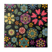 Modern Retro Floral Drawing Seamless Pattern Art タイル (正面)