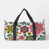 Modern Retro Floral Drawing Seamless Pattern Art ダッフルバッグ (正面)