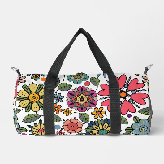 Modern Retro Floral Drawing Seamless Pattern Art  ダッフルバッグ (正面)