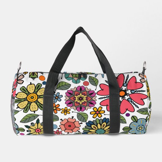 Modern Retro Floral Drawing Seamless Pattern Art ダッフルバッグ (裏面)