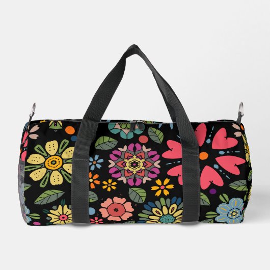 Modern Retro Floral Drawing Seamless Pattern Art ダッフルバッグ (裏面)